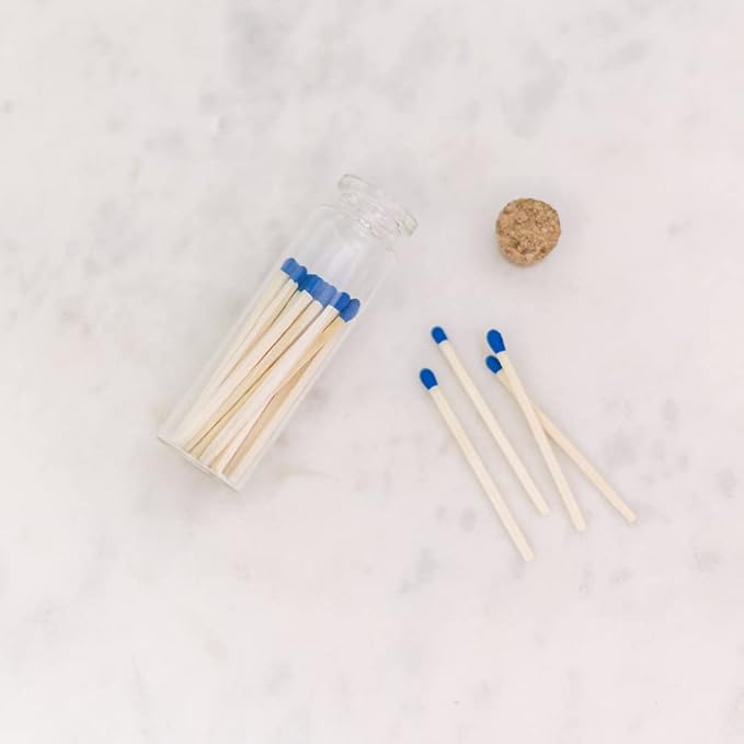 River Birch Decorative Matches in a Bottle with Striker - Cute & Colored Matches - 6 Bottles, Royal Blue Tip, 120 Matches