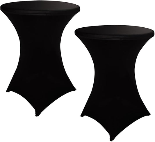 HAORUI Spandex Cocktail Table Covers, 2 Pack Fitted Round Highboy Stretch Table Cloths for Party, Bar, Wedding, Birthday, Banquet (Black, Fit for 30-32" Diameter x 42" Height Tables)