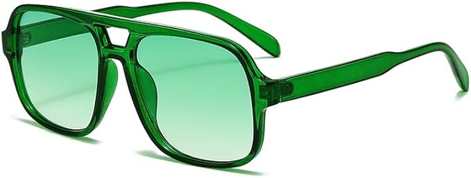 Retro Aviator Sunglasses for Women Men Trendy Classic 70s Square Green Aviator Sun Glasses Vintage Shades