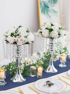 10 Pcs Silver Vases for Centerpieces, 13.8in Crystal Flower Arrangement Stand, Wedding Centerpieces for Tables, Tall Metal Flower Vase Holders for Wedding, Event, Reception, Birthday, Home Decor