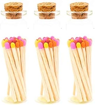 River Birch Decorative Matches in a Bottle with Striker - Cute & Colored Matches - 3 Bottles, Sunset Blend Tip, 60 Matches