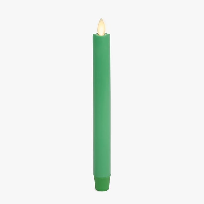 Luminara Flameless Candle Taper (1" x 9.5") Melted Top Real Wax Unscented Remote Ready Timer (Vibrant Green)