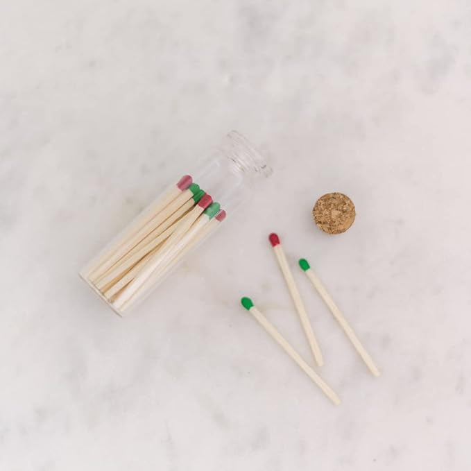 River Birch Decorative Matches in a Bottle with Striker - Cute & Colored Matches - 6 Bottles, Christmas Blend Tip, 120 Matches