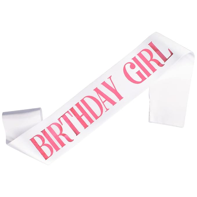 AOPRIE Birthday Girl Crown for Women with Sash White Pink Happy Birthday Tiara for Women Headband Princess Crown Rhinestone Accessories