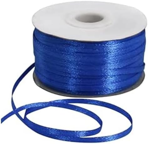 1/8 Inch x 200 Yards Royal Blue Thin Solid Satin Ribbon Spool Double Face Woven Polyester Fabric Ribbons for Crafts Hanging Tags Invitation Card Balloons Bouquet Hair Gift Wrapping Party Decoration