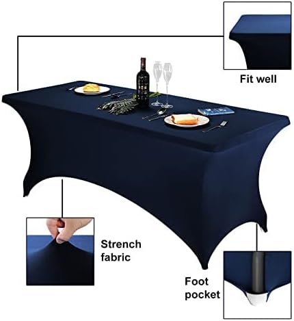 FORLIFE 2Pack Spandex Table Covers，Fitted Tablecloth for Rectangular Tables, Stretch Patio Table Covers, Universal Spandex Table Cover for Wedding, Banquet, Party (6ft, Navy)