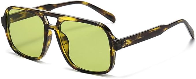 Retro Aviator Sunglasses for Women Men Trendy Classic 70s Square Green Aviator Sun Glasses Vintage Shades