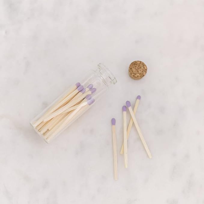 River Birch Matches in The Bottle with Striker - Decorative Home Matches with Glass Match Holder - Wooden Match Sticks - Set of 2 Bottles with Safety Matches - Lavender Tip, Inches, 40 Matches