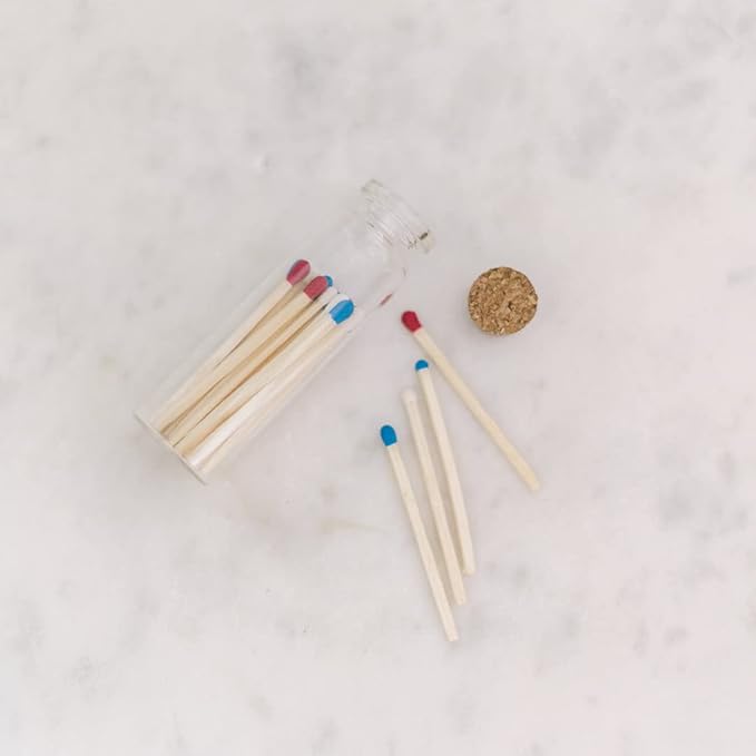 River Birch Decorative Matches in a Bottle with Striker - Cute & Colored Matches - 6 Bottles, Patriotic Tip, 120 Matches