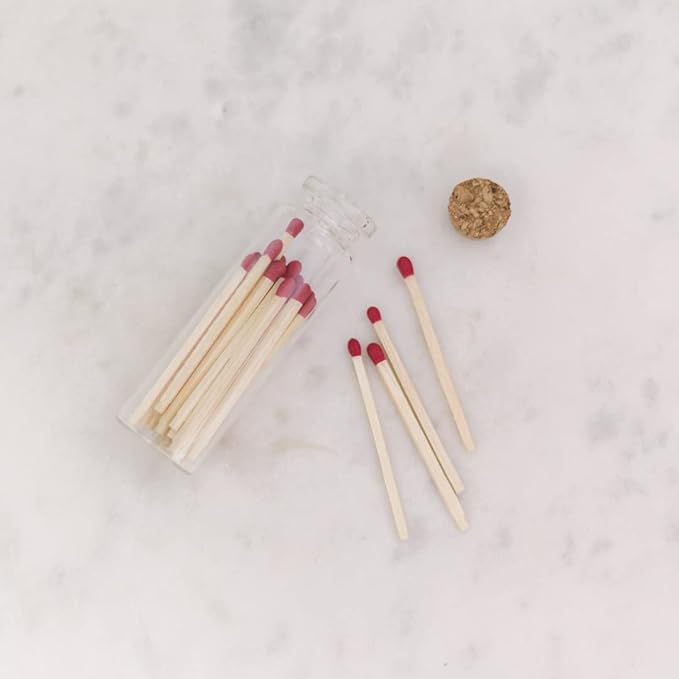 River Birch Decorative Matches in a Bottle with Striker - Cute & Colored Matches - 6 Bottles, Cherry Red Tip, 120 Matches