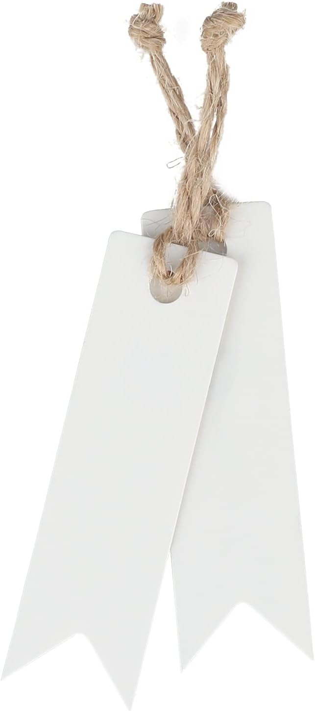 G2PLUS 100PCS Mini White Paper Gift Tags with String, 2.8x0.8 in Blank Paper Present Tag, White Hang Tag with Jute Twine for DIY Arts & Crafts, Businesses, Wedding, Christmas Party Favors