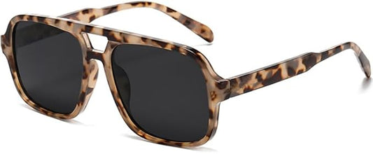 Retro Aviator Sunglasses for Women Men Trendy Classic 70s Square Green Aviator Sun Glasses Vintage Shades