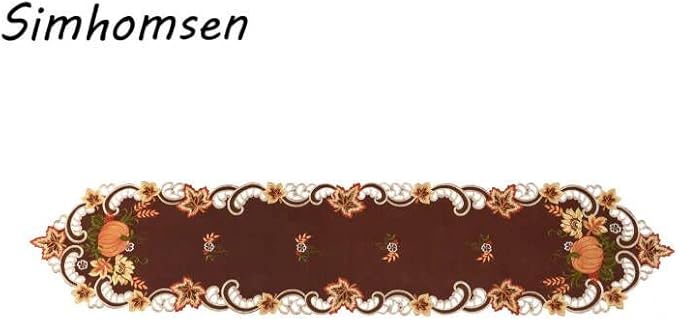 Simhomsen Brown Embroidered Thanksgiving Harvest Pumpkins Table Runners for Autumn Or Fall Decorations (14 × 69 Inches)