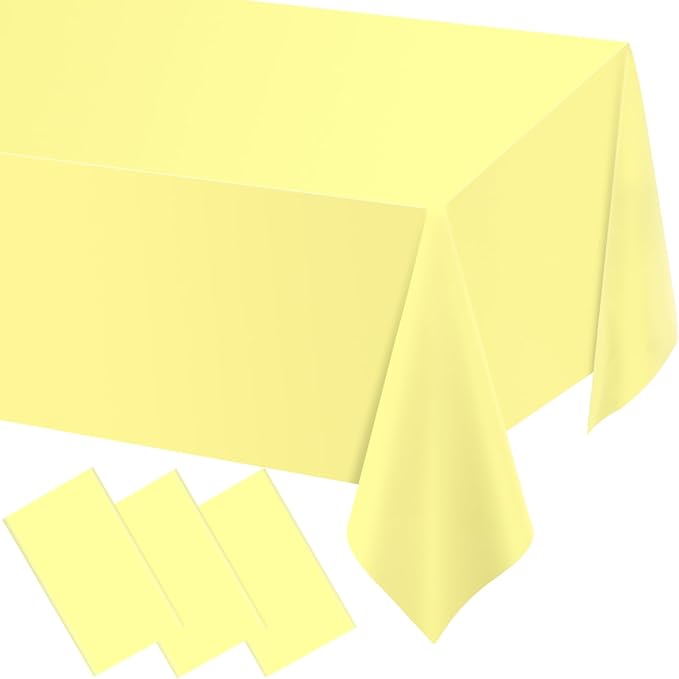 WNINK 3 Pack Light Yellow Tablecloths, Yellow Disposable Plastic Waterproof Table Cover, 54" x 108", for Birthday, Baby Shower，Wedding, Bridal Shower, Picnic Camping Parties