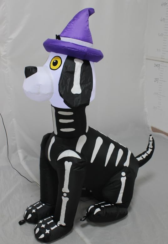 4FT Halloween Skull Dog Inflatable Decoration Blow up Halloween Skeleton Black Dog Decoration with LED Lights Indoor Outdoor Yard Graden Party Holiday Decor