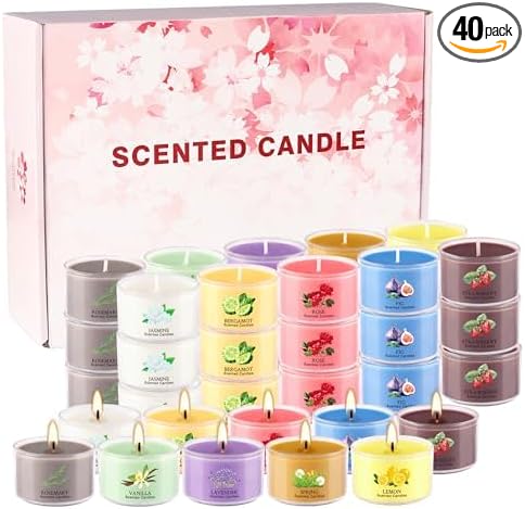 Scented Candle Set of 40 * 35g, 10 Fragrances, Soy Wax, Smokeless, with Cotton Wick,Long-Lasting Burn time for Home Décor,Relaxation,Romantic Dinner,Gift