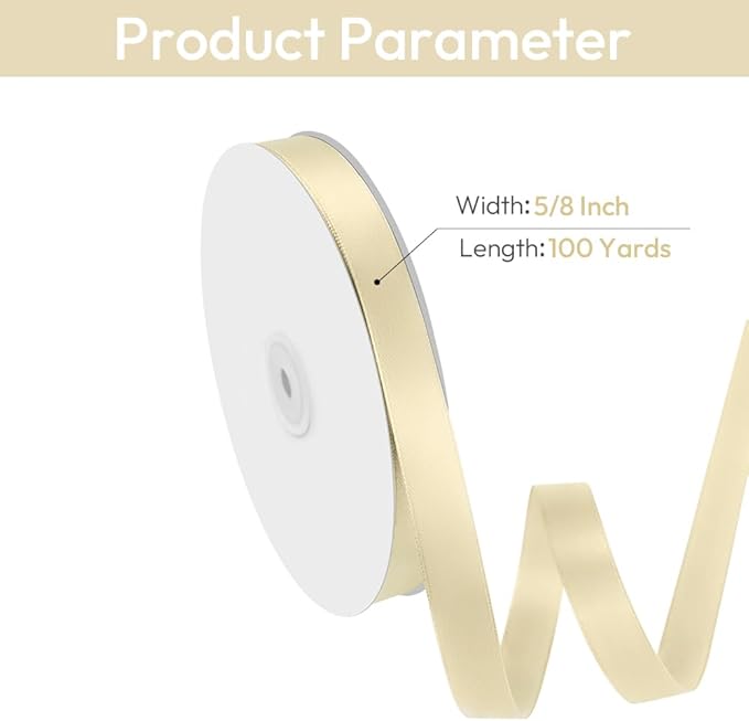 5/8" Width x 100 Yards Satin Ribbon, Ivory Ribbon Perfect for DIY Craft, Bows, Gift Wrapping, Flower Bouquet, Valentine's Day, Christmas and Party Decoration