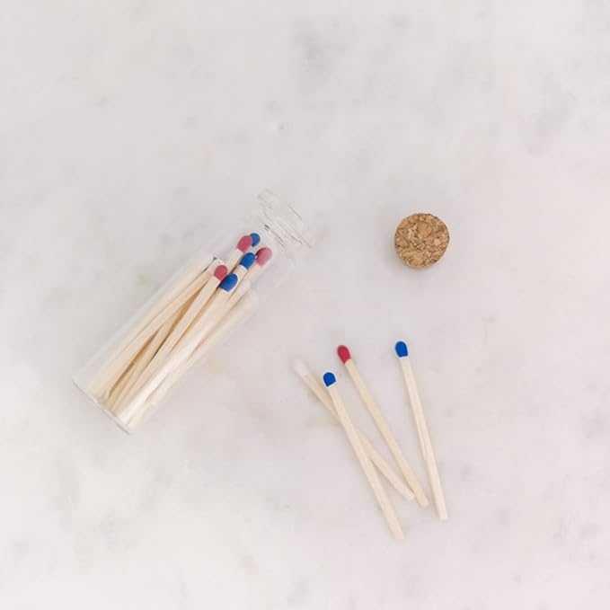 River Birch Decorative Matches in a Bottle with Striker - Cute & Colored Matches - 6 Bottles, Patriotic 1 Tip, 120 Matches