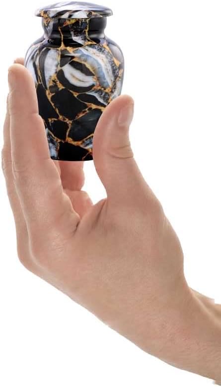 Small Keepsake Cremation Urns for Human Ashes - Marble Finish Metal Keepsake Urn - Mini Cremation Urn for Pet Ashes - Handcrafted Memorial Urn - Funeral Urns with Velvet Bag (Luxury Black)