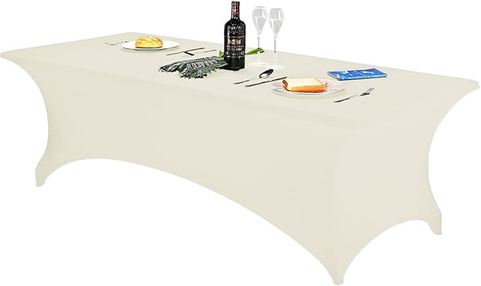 FORLIFE 2Pack Spandex Table Covers，Fitted Tablecloth for Rectangular Tables, Stretch Patio Table Covers, Universal Spandex Table Cover for Wedding, Banquet, Party (8ft, Ivory)