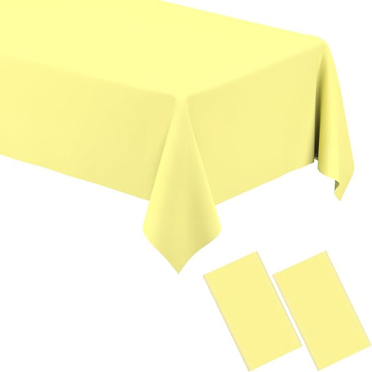 WNINK 2 Pack Light Yellow Rectangular Plastic Tablecloths, Yellow Disposable Table Covers 54" x 108" for Birthday, Bridal Shower, Engagement Wedding, Picnic Parties and 8 ft Table Use