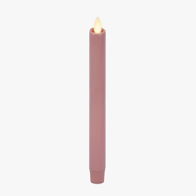 Luminara Flameless Candle Taper (1" x 9.5") Melted Top Real Wax Unscented Remote Ready Timer (Blooming Mauve)