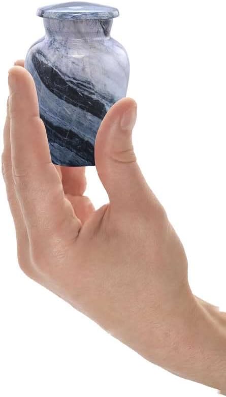Small Keepsake Cremation Urns for Human Ashes - Marble Finish Metal Keepsake Urn - Mini Cremation Urn for Pet Ashes - Handcrafted Memorial Urn - Funeral Urns with Velvet Bag (Silver Wave)