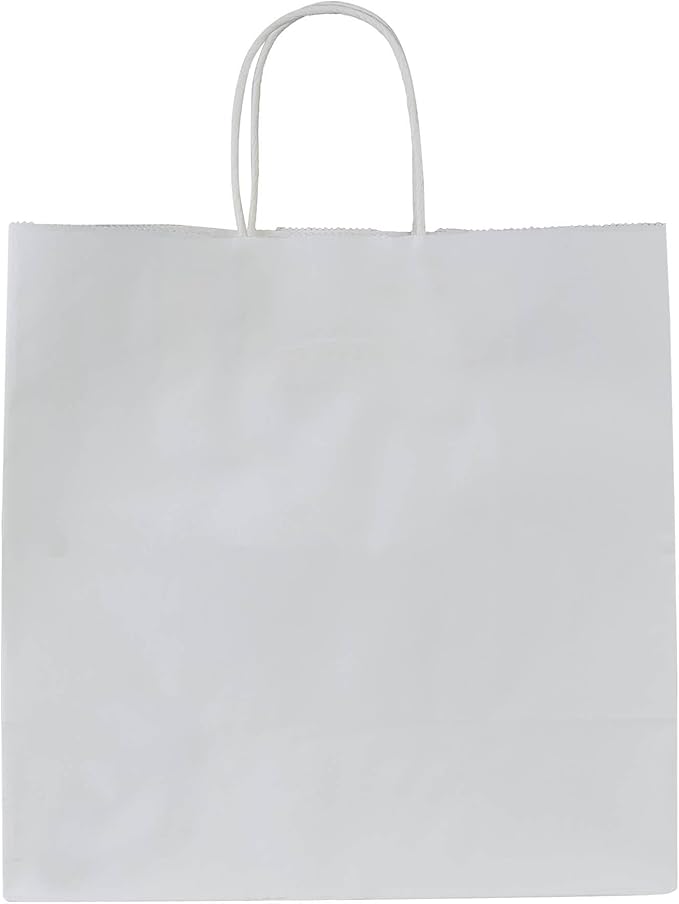 PAICUIKE 50Pcs White Paper Bags with Handles, Large 11x6x11 Inch Kraft Shopping Bags for Retail, Gift Packaging, Parties, Weddings, Birthdays, Baking