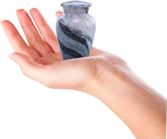 Small Keepsake Cremation Urns for Human Ashes - Marble Finish Metal Keepsake Urn - Mini Cremation Urn for Pet Ashes - Handcrafted Memorial Urn - Funeral Urns with Velvet Bag (Silver Wave)