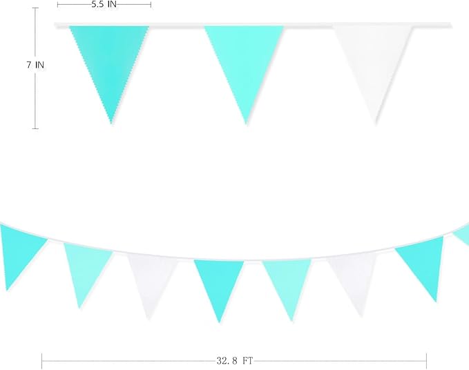 10M/32Ft Aqua Green Banner Party Decorations Triangle Flag Pennant Bunting Fabric Garland for Wedding Birthday Engagement Bridal Baby Shower Under The Sea Party Festivals Decoration(Teal Blue)