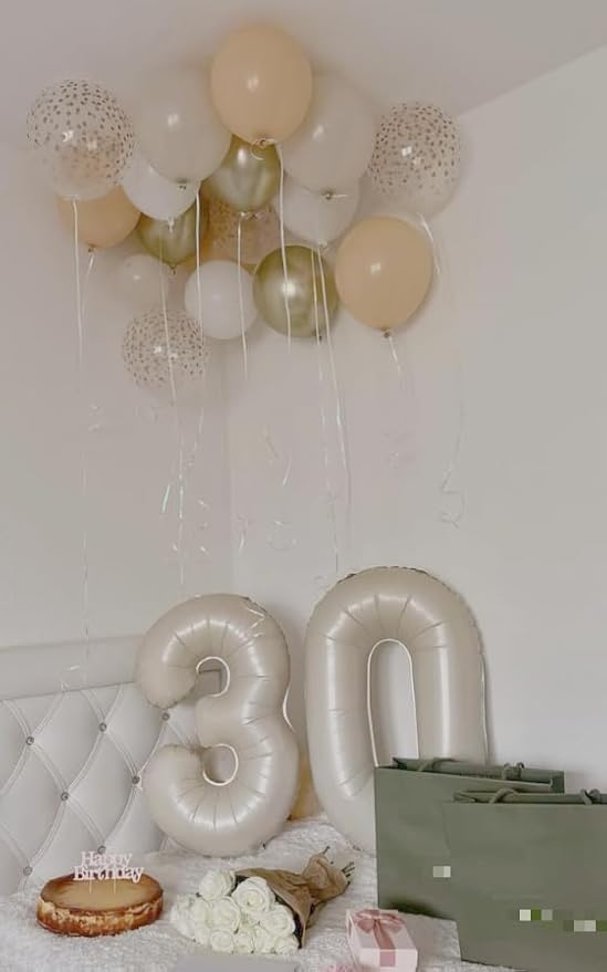 Cream White 40 Inch 30 Number Balloons, Balloon Decorations for 30 Birthday, Foil Giant 30 Birthday Graduations Anniversary Party