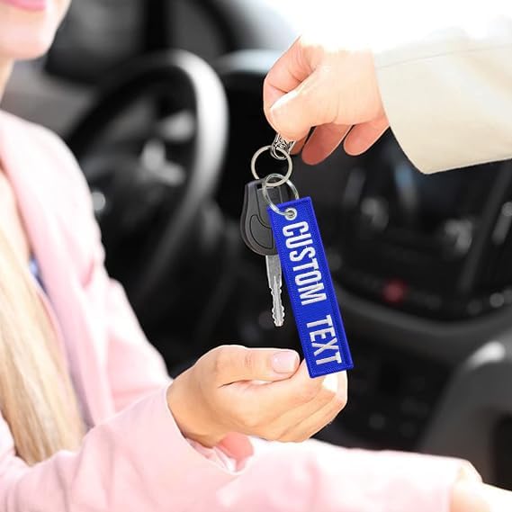 Personalized keychain, Customized Keyring Key Tags, Double Sided Embroidered Text/Number Tag, Unisex Key Accessories For Rooms Motorcycle Car Biker & ATV