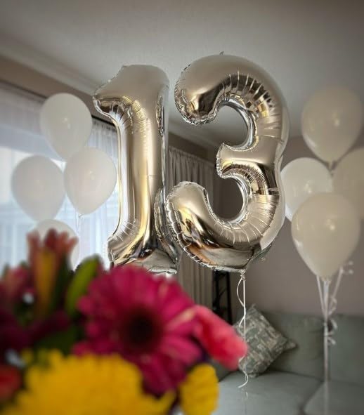 40 Inch Silver 3 Large Number Balloon, 3 13 23 30 33 36 Silver Birthday Party Decorations, Number Three Foil Balloons for Anniversary Party Graduations Celebration Supplies