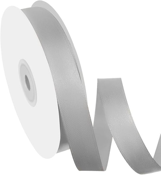 5/8" Width x 50 Yards Satin Fabric Ribbon, Silver Ribbon Perfect for DIY Bows, Swags, Gift Wrapping, Craft, Flower Bouquet，Christmas and Party Decoration