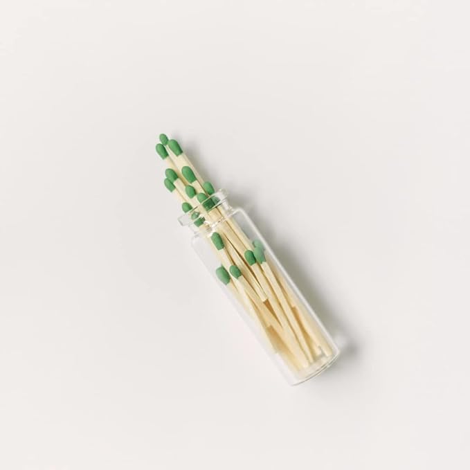 River Birch Decorative Matches in a Bottle with Striker - Cute & Colored Matches - 2 Bottles, Emerald Green Tip, 40 Matches
