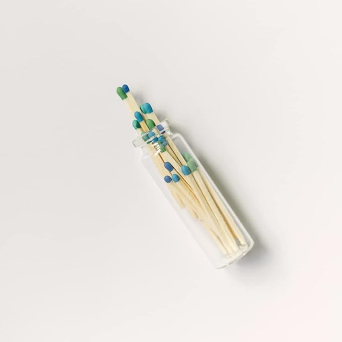 River Birch Decorative Matches in a Bottle with Striker - Cute & Colored Matches - 6 Bottles, Sea Glass Tip, 120 Matches