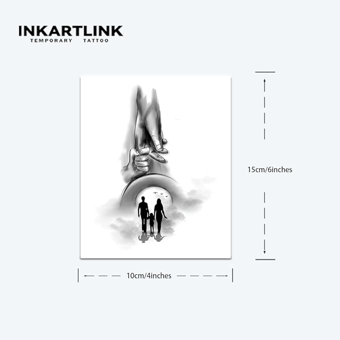 INKARTLINK Tattoo Tech, 2 Sheets Large Semi Permanent Tattoo, Adult Art Design Temporary Tattoos, Lasts 1-2 Weeks, Waterproof, Realistic Look, No Adhesive, No Reflection (Happy Family Design)