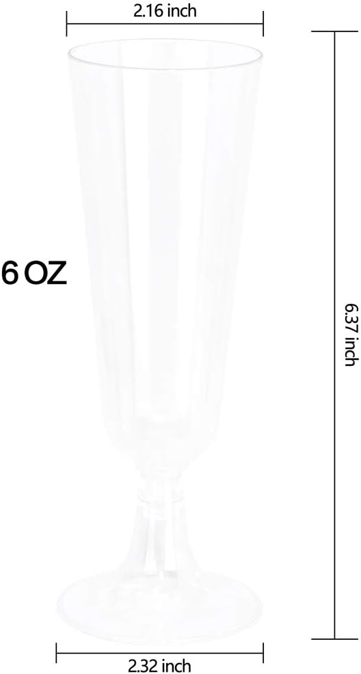 BUCLA 100 Pack Clear Plastic Champagne Flutes- 5OZ Plastic Champagne Glasses- Premium Quality Clear Disposable Cups-Ideal for Parties& Weddings