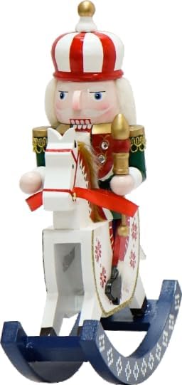 11" Wooden Rocking Horse Soldier Nutcracker, Festive Christmas Decoration, Handcrafted Nutcracker Collectible Christmas Decor for Tabletop, Shelves, and Fireplace Mantel