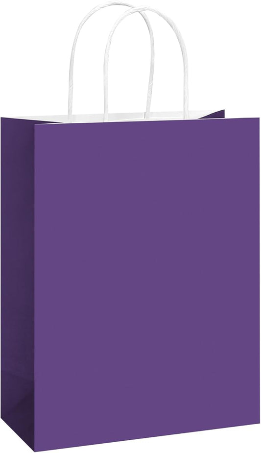 REMTAP Gift Paper Bags 8×4.5×10.5 50Pcs Kraft Bags with Handles Bulk Gift Bag for Wedding Party Craft Retail Packaging, Shopping, Party Favor, Retail Bag (Purple-M-50pcs, 8 * 4.5 * 10.5)