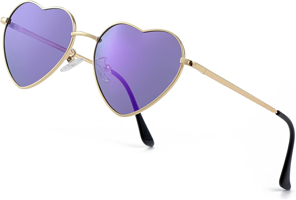 JOVAKIT Polarized Heart Sunglasses for Women Fashion Lovely Style Metal Frame UV400 Protection Lens