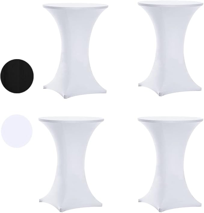 Tina's 4 Pack 36x43 Inch Highboy Spandex Cocktail Table Covers, White, Fitted Stretch Cocktail Table Tablecloth for Round Tables