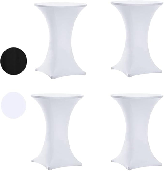 Tina's 4 Pack 36x43 Inch Highboy Spandex Cocktail Table Covers, White, Fitted Stretch Cocktail Table Tablecloth for Round Tables