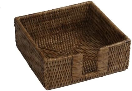 Caspari Rattan Cocktail Napkin Holder in Dark Natural Brown, 1 Each