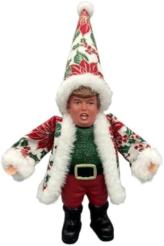 Mini Stand Glitzy Donald Trmp Santa Ornament 18cm (4pk) - Christmas Decoration, Donald Christmas Ornaments Plush for Christmas Party Holiday Home Garden Decor (RED)