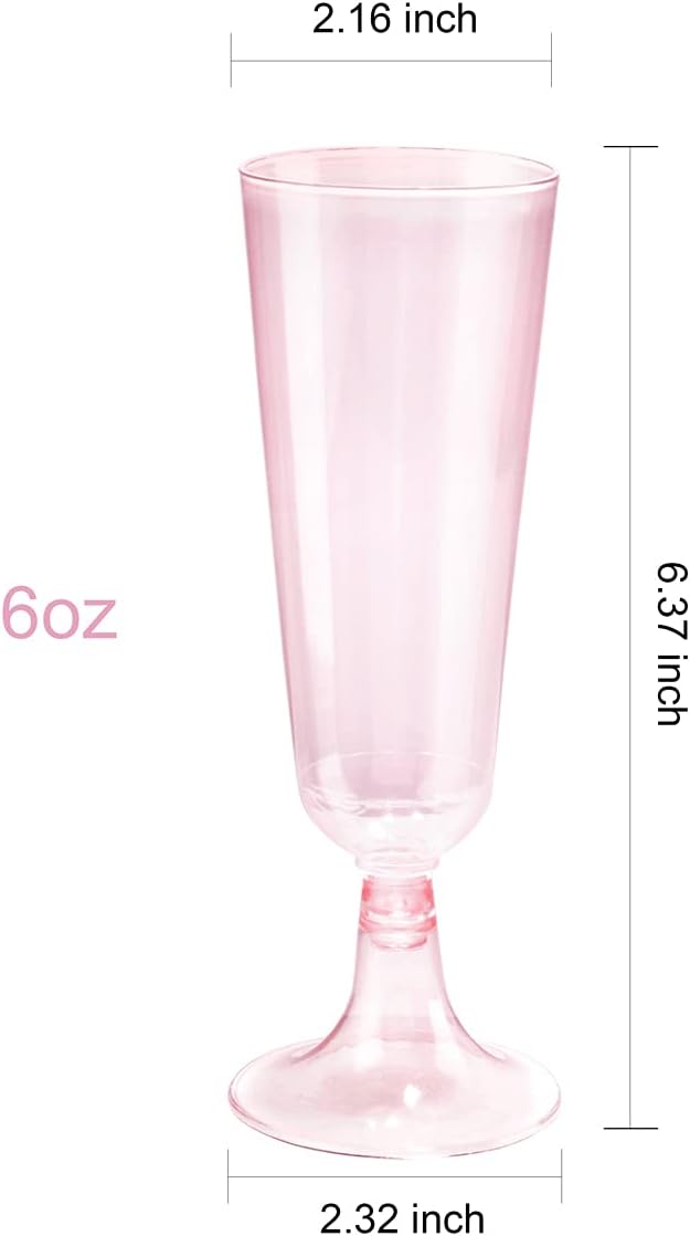 bUCLA 60 Pack Pink Plastic Champagne Flutes Disposable - 5 OZ Plastic Champagne Glasses - Fancy Champagne Cups - Ideal for Party