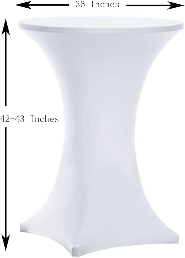 Tina's 4 Pack 36x43 Inch Highboy Spandex Cocktail Table Covers, White, Fitted Stretch Cocktail Table Tablecloth for Round Tables