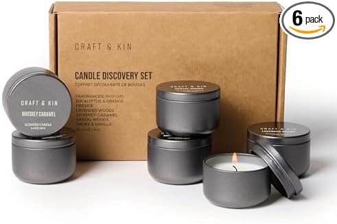 Craft & Kin Scented Votive Candle Gift Set of 6 | Small Luxury Fall Scented Candles Gift Set for Home | Candle Box with Assorted Scents | 15–20 Hour Burn Each