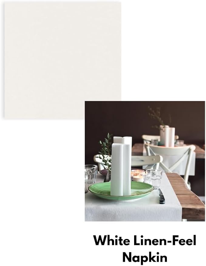 White Airlaid Napkins 15.7" x 15.7" (50 Pack) | Linen-Feel Disposable Dinner Napkins for Weddings, Restaurants, and Events | Soft, Absorbent, Cloth-Like Paper Napkins