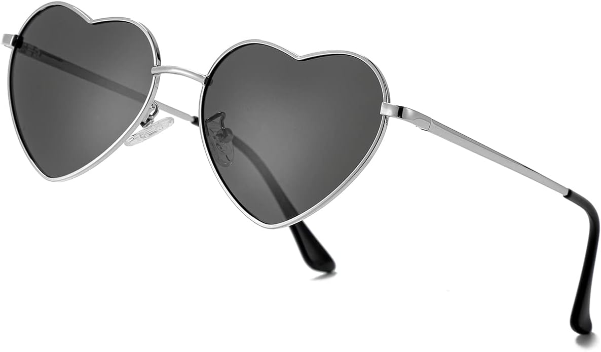 JOVAKIT Polarized Heart Sunglasses for Women Fashion Lovely Style Metal Frame UV400 Protection Lens